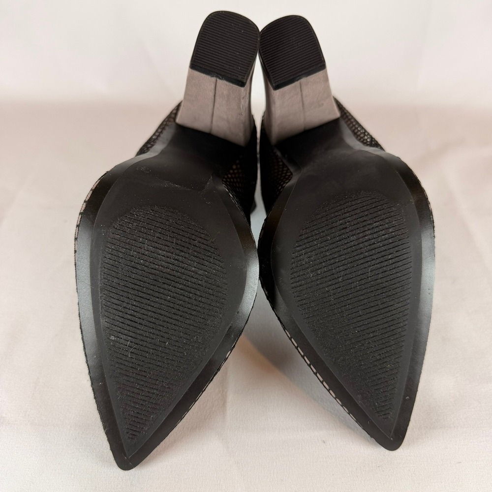 ShoeDazzle Aria Black Mesh Fishnet Pointed Toe Block Heel Pumps Womens‎ 7 Taupe - Picture 6 of 10